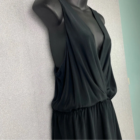 Rory Beca 100% Silk Romper Popover Mini Dress Plunging Cross Over V-Neck Black L - Picture 5 of 11